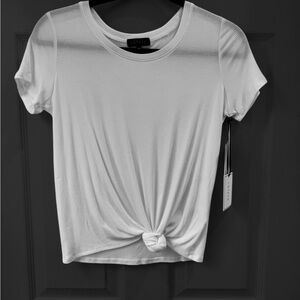 1.STATE White Ribbed Short Sleeve Twist Front Top NWT XS
